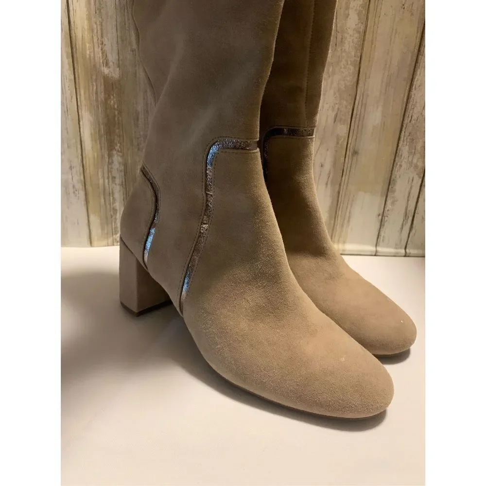 NWOT Taryn Rose Taupe‎ Silky Suede Knee High Boots 7.5